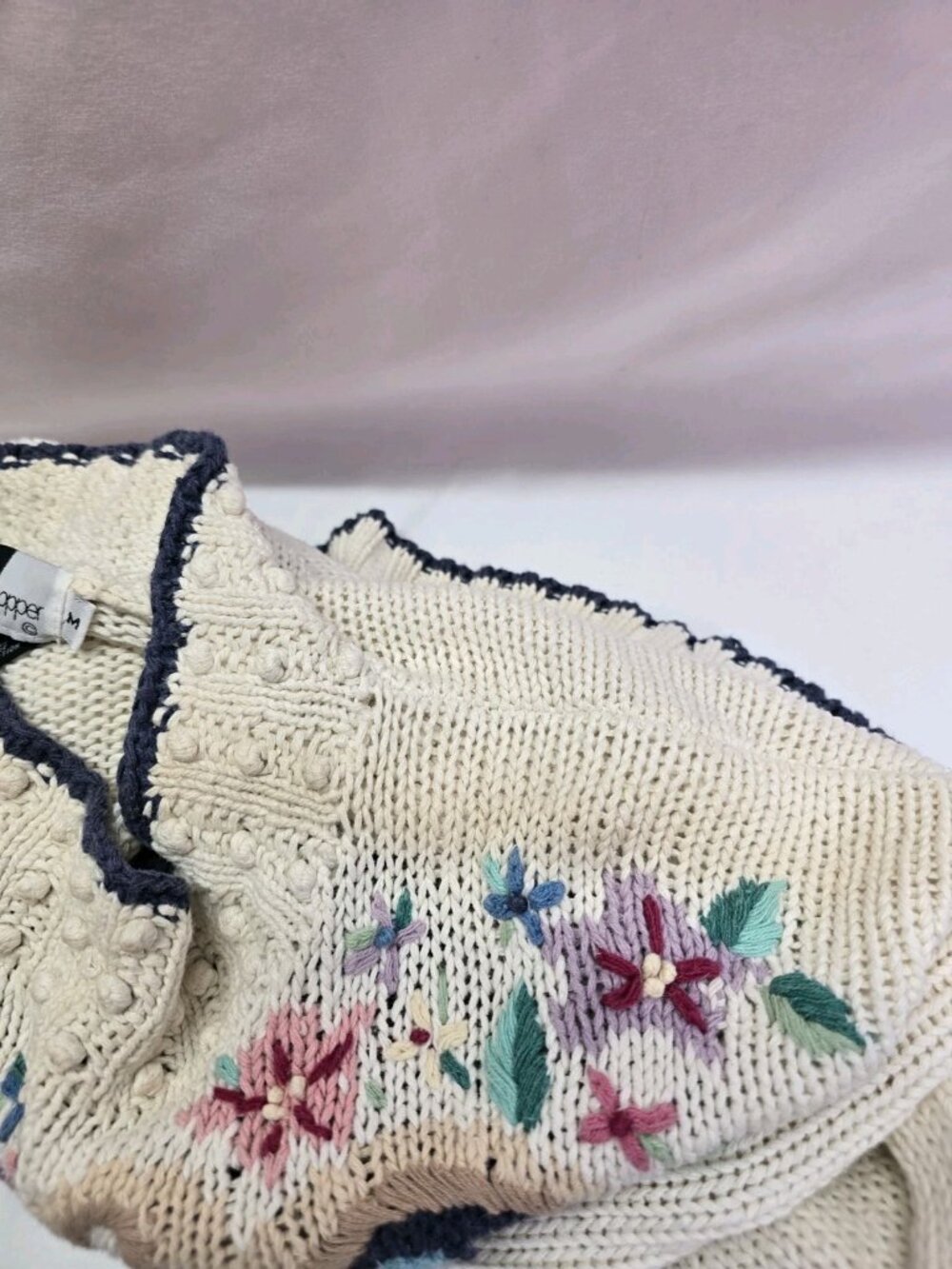 Beldoch Popper Floral Embroidered Knit Sweater Medium Cottagecore Shabby Chic - Picture 7 of 16
